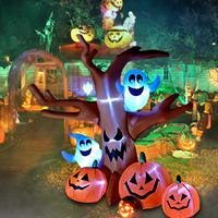 Arbre mort gonflable d'Halloween de 8 pieds avec citrouilles fantômes et lumières LED Décoration de cour hantée extérieure Grand décor d'Halloween extérieur