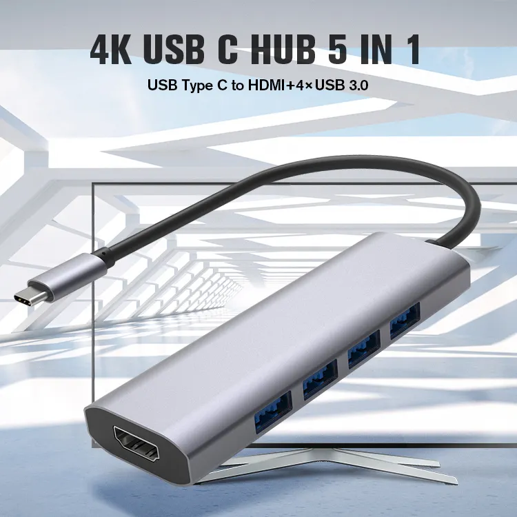 USB3.0 High Speed 4K USB C Hub Multiports 5 In 1 Laptop Dock Station Supports WIN7/8/10/IOS