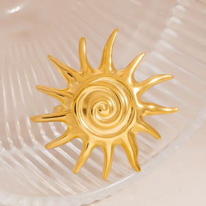 Sun Shape <b>Titanium</b> Steel <b>Ring</b> 18K Gold Plated Open Style Unisex Party Jewelry - Product Image 1