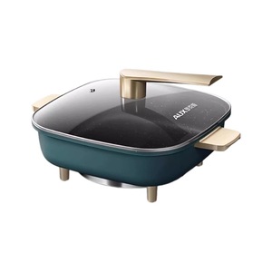 Sartén eléctrica cuadrada AUX antiadherente multifuncional verde con tapa para cocinar en casa - Product Image 1