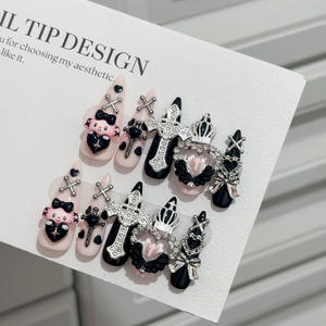 <span class=keywords><strong>Uñas</strong></span> postizas rosas y negras con diseño de ataúd, <span class=keywords><strong>uñas</strong></span> artificiales bonitas y dulces de dibujos animados hechas a mano, <span class=keywords><strong>uñas</strong></span> a presión con cruz - Product Image 2