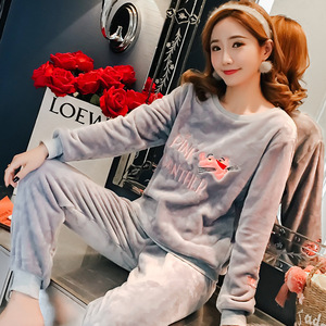 A buon mercato inverno caldo flanella pigiami da notte da donna a maniche lunghe in <span class=keywords><strong>pile</strong></span> di corallo per ragazze pigiami Casual da casa - Product Image 3