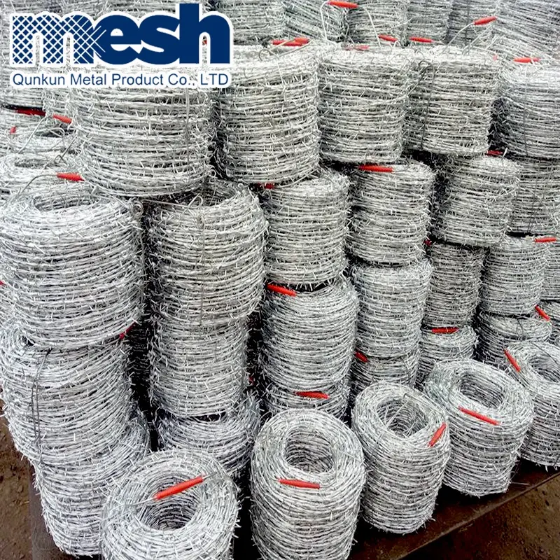 Alambre de púas Bobina de precio 400M 500M 50kg por rollo 50kg Fábrica ISO9001 Alambre de púas Cerca de alambre de púas galvanizado para granja