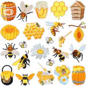 Iron-On Embroidery Yellow Bee Family Bee Honeycomb Design <b>Patch</b> for Clothing Bags Large <b>Jacket</b> <b>Patch</b> - Product Image 1