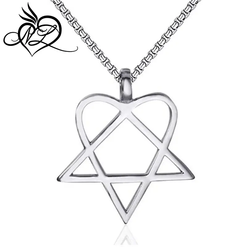 Mens Womens Stainless Steel Pendant Necklace Heartagram Star Heart Him Chain Vintage Jewelry