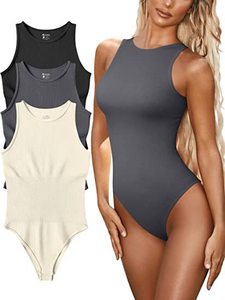 Combinaison moulante sans manches côtelée et élastique unie pour femme, style décontracté et sexy, idéale pour la plage - Product Image 6
