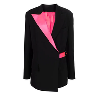 Blazer rose à manches longues et à revers en satin fabrication sur mesure pour le bureau veste pour femmes à boucle déconstruite en blocs de couleurs
