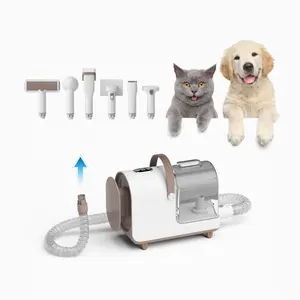Cortador de pelo para mascotas de bajo ruido, soplador de aseo para perros, aspiradora para aseo de mascotas con herramientas de aseo 6 en 1