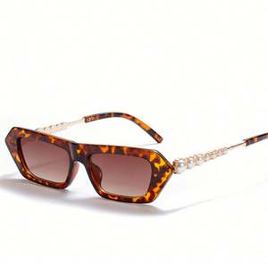 Lunettes de soleil de luxe vintage 2020 pour femmes, monture petite, verres noirs, protection UV400, forme carrée avec perles - Product Image 6