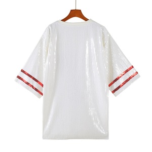 Top informal de béisbol con lentejuelas para <span class=keywords><strong>mujer</strong></span>, Jersey corto y largo, barcos rápidos para tejanos - Product Image 3