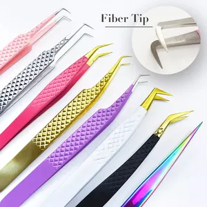 75 Degree Diamond Grip Eyelash Tweezer Shinning Plasma Rose Gold Lash Tweezers Private Logo Fiber Tip Eyelash Extension Tweezers