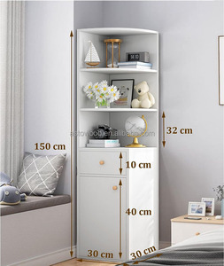 Estantería alta para sala de estar, esquina de madera blanca, delgada de pie <span class=keywords><strong>con</strong></span> puerta y 3 estantes para espacios pequeños y estrechos - Product Image 4