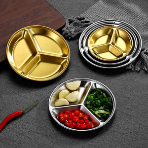 Korean Style Stainless Steel Round Grid Dish Gold Plated For Home Use Dipping Sauce Plate Barbecue Seasoning Tray - Product Image 3