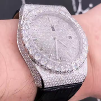 Montre élégante en acier inoxydable avec mouvement à quartz, diamants moissanite, pierres brillantes VVS, design antique de luxe, cadran en verre