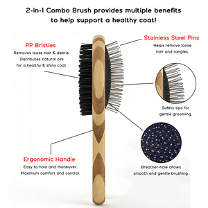 <span class=keywords><strong>Brosse</strong></span> de toilettage pour animaux de compagnie en bambou naturel écologique, double face, à picots et poils, pour chiens et chats à poils longs ou courts - Product Image 2