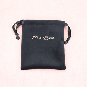Factory Supply 8*10 cm Luxury Soft Black Drawstring Velvet Bag Custom <b>Small</b> Jewelry Pouch Packaging With logo Gold Printed - Product Image 6