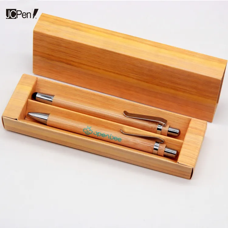 Caneta esferográfica de bambu luffa eco friendly, conjunto de caneta com caixa