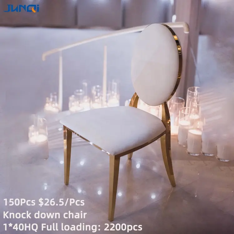 Düğün sandalyesi çelik toptan tiffany istiflenebilir etkinlik için mobilya paslanmaz çelik sandalye yastıkları ile