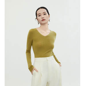 Pull en <span class=keywords><strong>laine</strong></span> mérinos 100% à tricotage fin, col en V, style coréen, fin, ajusté, tricoté 18GG, pull en <span class=keywords><strong>laine</strong></span> uni, vente chaude - Product Image 1