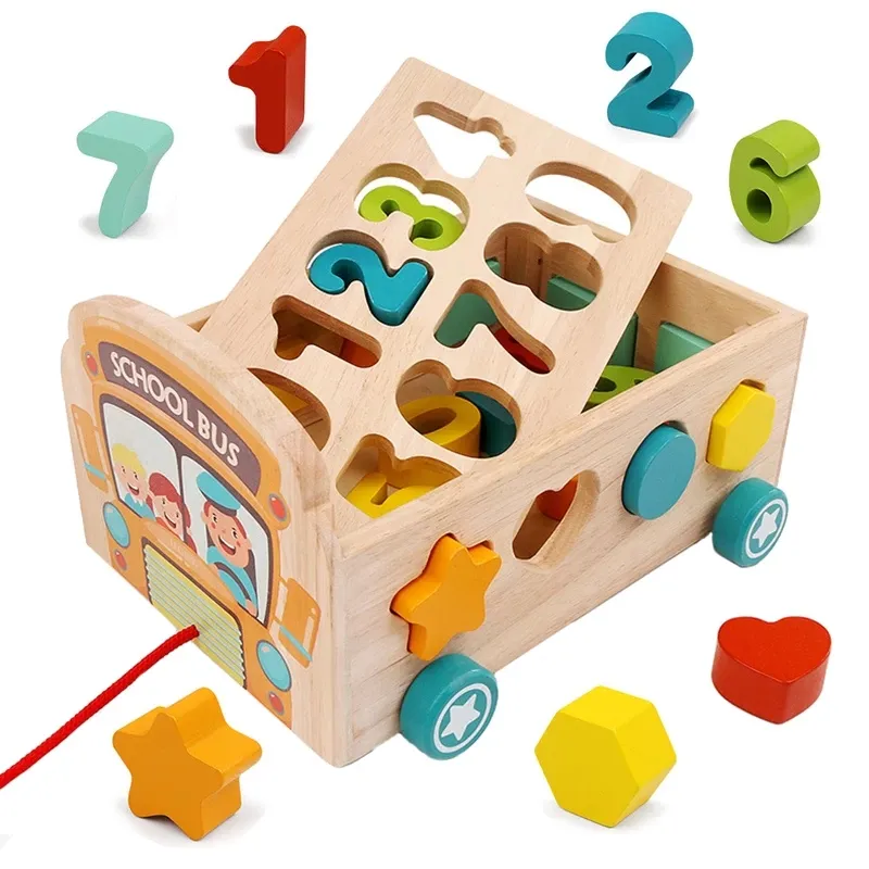 赤ちゃん木製レインボーブロックドラッグカーおもちゃモンテッソーリ教育インテリジェンス形状マッチング学習番号色幼児おもちゃギフト