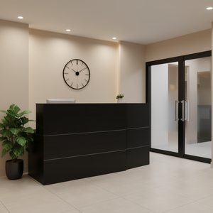 Bureau d'accueil en forme de L, 55 pouces, noir, comptoir de réception avec tiroirs de rangement, mobilier commercial, design contemporain - Product Image 2