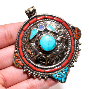 Pendentifs en gros en argent tibétain turquoise faits à la main - Product Image 1