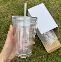 Nouveau gros 16oz/24oz Transparent acrylique Double paroi gobelet boule à neige tasse en plastique avec trou pré-percé et bouchon et paille