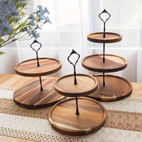 Houten snackrek met metalen handgrepen, gebak- en fruitplateau voor keuken en evenementen, 3-laags houten fruitpresentatieplateau