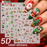 Autocollants pour ongles en relief 5D RTS, arbre de Noël, or et argent irisés, pour les fêtes de fin d'année