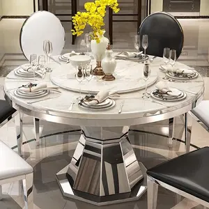 Set Perabot Ruang Makan, Meja Makan Marmer Bulat, Meja Makan dengan Pusat Putar CT012