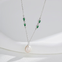 Collier en argent sterling 925 personnalisé avec zircon vert, collier statement en or, collier avec pendentif perle