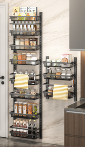 Meilleure vente étagère à épices de cuisine suspendue au mur multicouche en métal sur la porte organisateur de garde-manger étagère de rangement avec paniers en filet - Product Image 3
