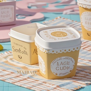 Usine chinoise 4oz,6oz,12oz tasse de crème glacée en papier de forme carrée imprimée personnalisée avec couvercle Iml recyclable - Product Image 2