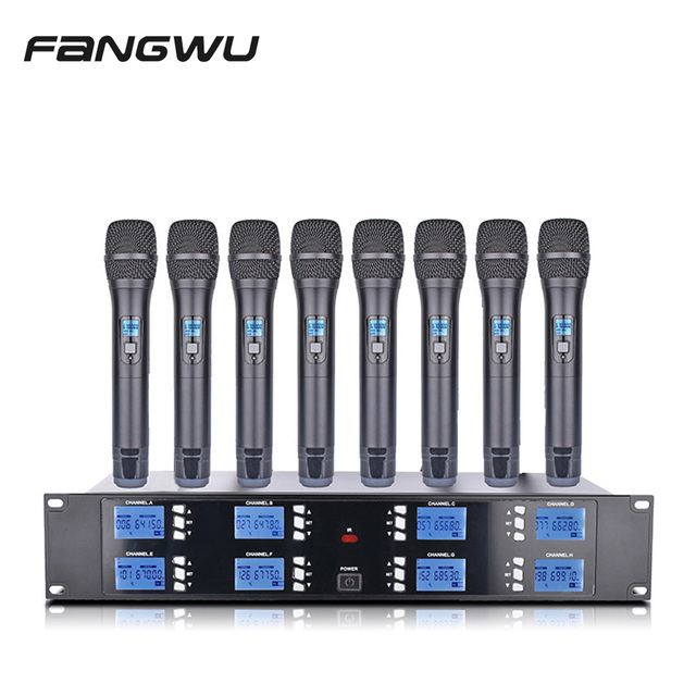 Professional 8 Eight Channels Uhf Wireless Handheld Lapel Lavalier Ktv Meeting Microphone