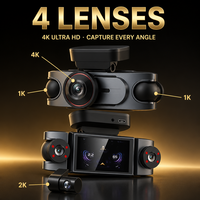 Caméra de tableau de bord universelle 4K 4 canaux 360° °   Caméra de tableau de bord WiFi avec vision nocturne, GPS, surveillance de stationnement 24h/24, enregistrement en boucle, caméra avant, arrière et latérale
