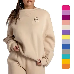 Custom Logo Women Sweatshirts High Quality Fleece Embroidery Heavyweight Plain Pullover Drop Shoulder Oversized Sweatshirt Women
