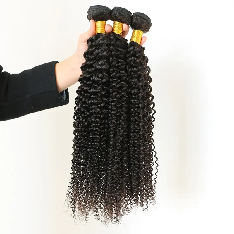 Superieure Kwaliteit Natuurlijke Rechte Kinky Krullend Golf Haar Inslag, Zwarte Braziliaanse Maagdelijke Remy Hair Weave Bundels