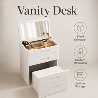 Nouvelle Arrivée Meuble de Chambre Moderne Chic Mini Compact Intégré 3-en-1 Table de Chevet Commode Plateau en Bois Chêne Coiffeuse Rabattable