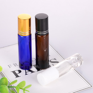 Luxury Brown Rollerball Bottle 10ml Empty Transparent Perfume Glass Bottle Metal <b>Collar</b> Screen Printed Blue <b>Sub</b>-bottling Bottle - Product Image 1