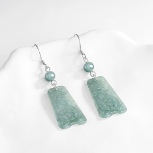 Pendientes de jadeíta natural auténtica de grado A, estilo antiguo con diseño de flor de ciruelo, pendientes de jadeíta de grado hielo en plata S925. - Product Image 2
