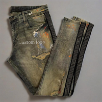Jean cargo évasé vintage délavé pour homme, avec strass et effet éclaboussures de peinture, style streetwear, fabriqué sur mesure