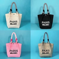 Sac à main en tricot ajouré décontracté, pliable, portable, pour les trajets quotidiens, en laine douce tissée, sac en forme de panier à légumes tissé
