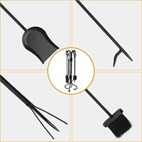 Juego de 5 herramientas de hierro forjado de 32 pulgadas para chimenea, sin montaje, que incluye pica, pinzas, pala, cepillo y soporte para estufa de leña o brasero.