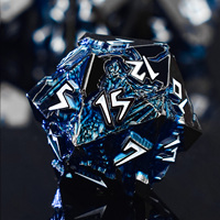 Gunmetal DND Metal Dice Set 7PCS | Dés à motif de dragon bleu de police blanche | Fabricant de dés RPG gravés sur mesure