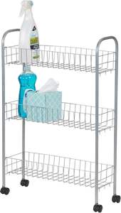 รถเข็นเก็บของแบบบางพิเศษพร้อมชั้นวางสามชั้นและล้อเลื่อน เหมาะสำหรับใช้ในห้องซักรีด ห้องน้ำ ห้องเก็บของ และห้องครัว - Product Image 2