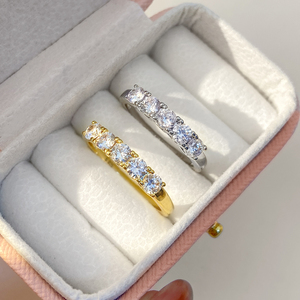 Five Stone Round Zircon Half Eternity <b>Ring</b> Gold Plated <b>Dainty</b> Stackable Wedding Band Finger <b>Ring</b> Bulk - Product Image 2