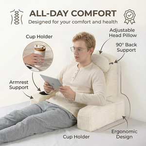 Reading Pillow <strong>for</strong> Adults, Back Pillow <strong>for</strong> <strong>Bed</strong> Sitting up <strong>Backrest</strong> Pillow <strong>for</strong> Sitting in <strong>Bed</strong> Detachable Arms with Built-in Cup - Product Image 3