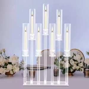 High Quality 7-Arms Wedding Table Centerpieces <strong>Candle</strong> <strong>Holders</strong> Long Stemmed Modern <strong>Glass</strong> Tube Chimney Crystal Candelabra - Product Image 1