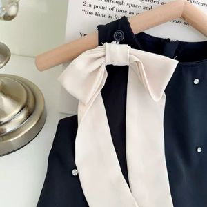 Robe sans manches style Hepburn pour filles, noire et blanche avec nœud perlé, robe d'été pour fête d'anniversaire, vêtements formels pour fillettes, vente en gros - Product Image 4