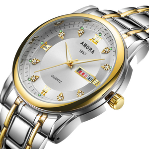 Gold <b>watch</b> with diamond accents sophisticated business style <b>waterproof</b> luminous calendar men's wristwatch - Product Image 1
